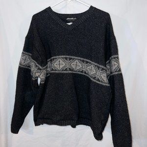 Eddie Bauer Men's Sweater - Wool Cotton Nylon Grey V-neck 2XL
